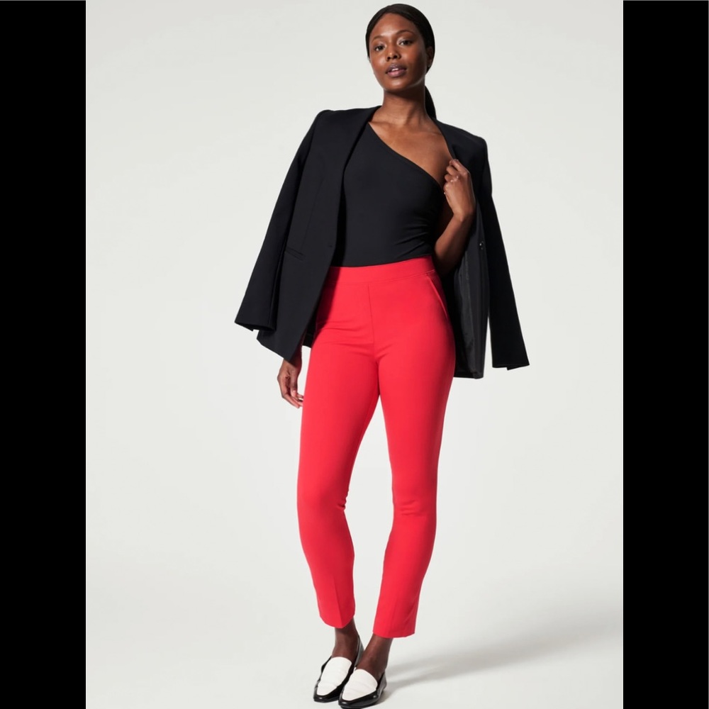 NWT Spanx On-the-Go Tall Ankle Slim Straight Pant in True Red